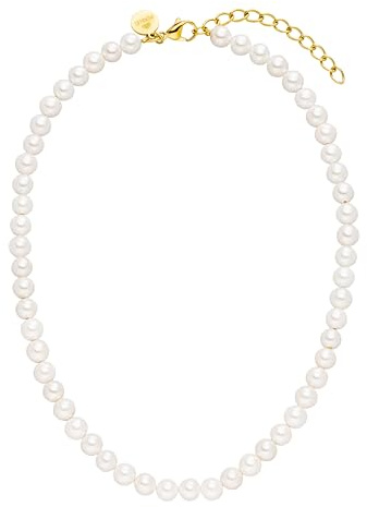 Purelei White Pearl Kette (Gold) – Wasserfeste Halskette aus langlebigem Edelstahl – Necklace mit Seashell Pearls – Modeschmuck für deinen individuellen Look – Perlenkette Damen