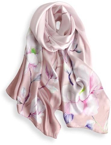 PoeticEHome Seidenschal Damen aus 100% Maulbeerseide, 170 x 53 cm | Weicher, leichter Langschal für Hals und Schultern; künstlerischer Print, ganzjährig tragbar und geschenkfertig verpackt