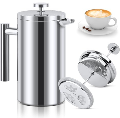 NVIYAM Kaffeebereiter French Press Edelstahl, 1000ml French Press, Doppelwandig Isoliert Kaffeepresse, Kaffee Französische Presse für Haus, Camping und Büro