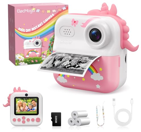 ElecMoga Sofortbildkamera Kinder, 48MP Kinderkamera 1080P HD 2,4 Zoll Bildschirm Digitalkamera mit 32GB Karte & DruckerPapier, Kinder Spielzeug Geburtstag Weihnachten Geschenk für 3-12 Jahren Mädchen