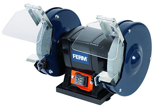 FERM BGM1019 Doppelschleifmaschine 150W - 150mm - Incl. P36 und P60 Schleifsteinen, Schutzbrille und Funkenfänger, Legierter Stahl