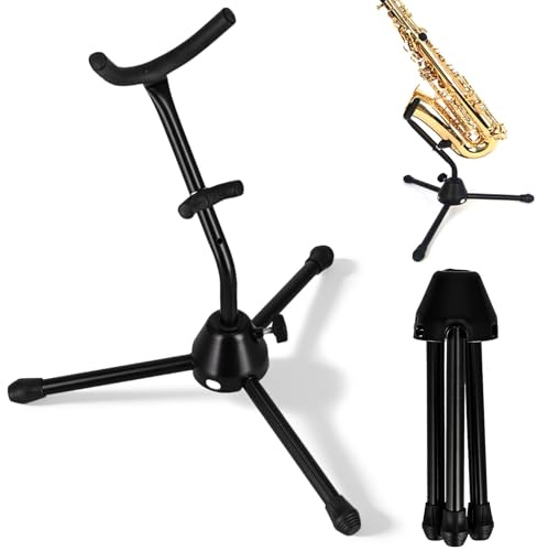Altsaxophon Ständer, Tragbare Verstellbarem Metall Unterstützung Rack einstellbar Alt Tenor Saxophon Stativ Ständer Klarinettenhalter faltbar Schwarz Halter Rack für Tenorsaxophon Klarinette Flöte