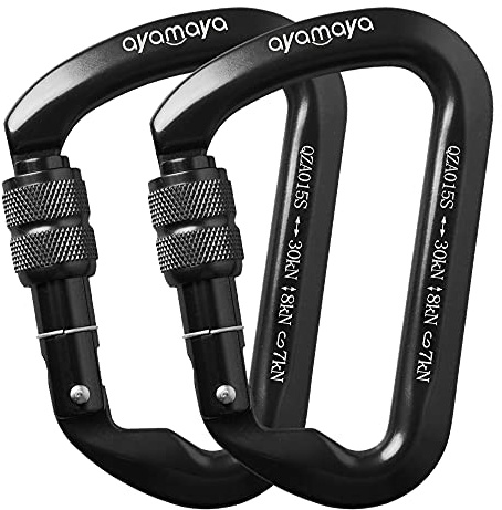 Karabiner Klettern Schraubkarabiner 30KN, Starke Kletter Karabiner mit 3000kg Belastbarkeit Kletterkarabiner Karabinerhaken Klettern mit Schraubverschluss zum Klettern Abseilen Hängematten 2 Stück