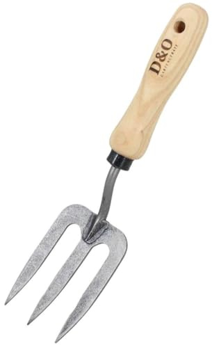 D&O - X-Treme Pflanzgabel aus Borstahl - 3 Zinken Gartengabel mit Holzgriff | Kleine Blumengabel aus geschmiedetem Stahl - 27,5 cm Rosengabel - Unkrautgabel und Mini-Forke für Garten und Beet