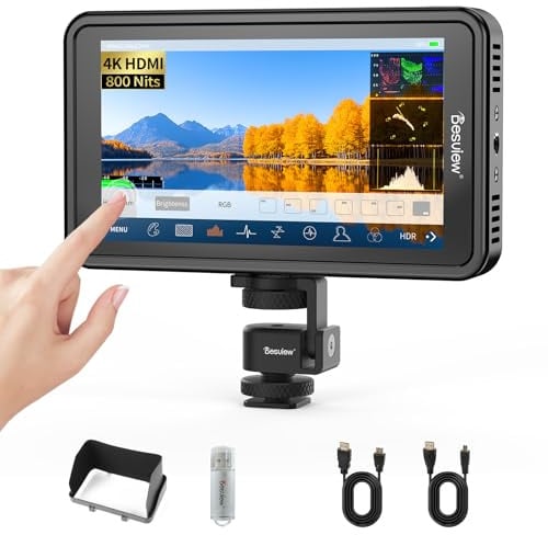 Desview R5II Kamera Field Monitor Touchscreen 5,5 Zoll, Camera Monitor 4K HDMI mit Sonnenschutzhaube, Full HD 1920x1080 IPS 3D LUT Video Peaking Focus Assist für DSLR