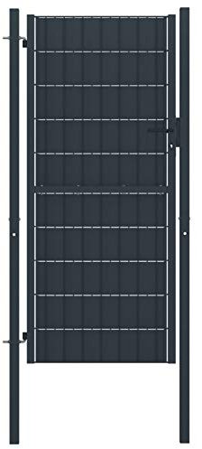 Festnight Gartentor Metall Einzeltor 100x204 cm Gartentür Einfahrtstor Gartenpforte Zauntor Hoftor Zauntür Tür Tor Pforte Abschließbar mit Pfosten Anthrazit