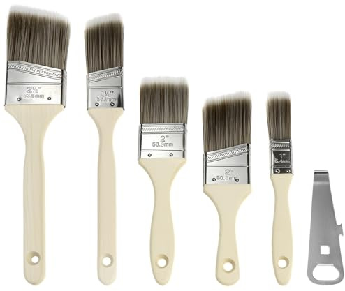 QWORK® 5 Stück Pinsel-Set, Malerpinsel Set mit Farbdosen Öffner, Sash- und Trim-Pinsel, für Heimwerker- und DIY-Projekte