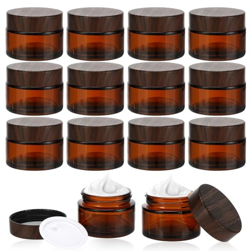 Zikenis 12 Stück 30ml Amber Glas Leerdose, Braunen Glasbehälter | Glas Cremedose mit Deckel und Liner, leere Nachfüllbare, für Creme, Kosmetik, Lotion, Ätherische Öle