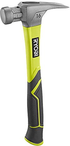 RYOBI Klauenhammer RH16FSS, Magnetischer Nagelhalter, 450 g, glatte Schlagfläche, Rutschfester Griff