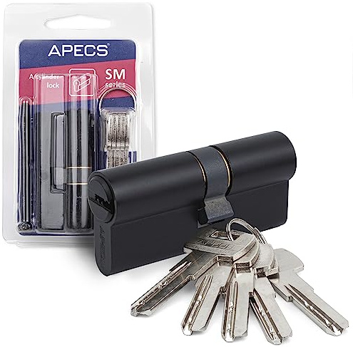 APECS Zylinderschloss Profilzylinder Schwarz 105 (45/60) mm fur Türschloss Haustür mit 5 Schlüsseln Modell SM-105(45/60)-BLM