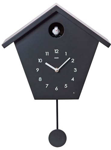 Cuco Clock Kuckucksuhr mit Pendel 25 x 28,5 x 12cm Weiß/Schwarz | Pendeluhr Wanduhr, Schwarzwald Design mit Kuckuck, automatische Nachtabschaltung per Lichtsensor, Vogelgezwitscher