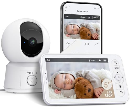 ARENTI Babyphone mit Kamera und App mit 5 Display, 1080P PTZ Video Babyfon mit Kamera, One-Touch-Ruf, Temperatursensor, Wiegenlied, Nachtsicht, 2 Wege Audio, VoX Mode, Automatische Verfolgung