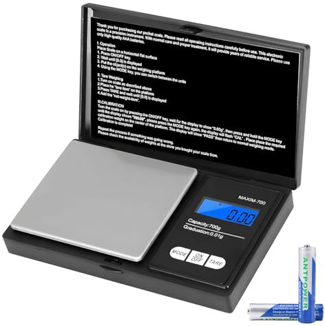 Vinabo Grammwaage Feinwaage 0.01g Waage Gramm 700g/0.01g Goldwaage | Präzisionswaage Taschenwaage mit LCD Display und 7 Einheiten Tara Funktion für Küche, Kaffee (Einschließlich 2 Batterien)