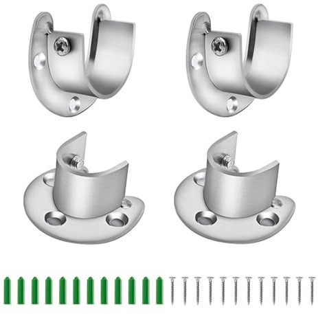 WJUAN 4er Set U-Rundrohr-Halter 28 mm, Edelstahl Silber – Rundrohr Halterung & Kleiderstange Halterung mit Schrauben