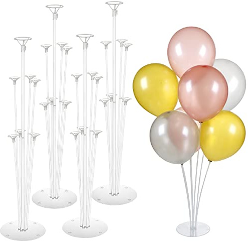Mitavo 4 Stück Luftballon Halter mit 28 Ballons, Ballon Ständer, Ballon Stick Halter für Hochzeit, Geburtstag, Party, Transparent