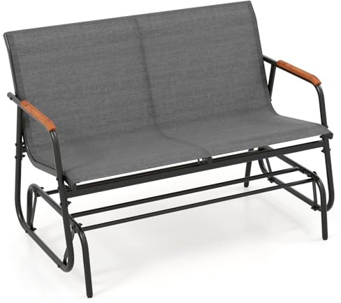 COSTWAY Gartenbank, Schaukelbank mit sanfter Gleitbewegung und atmungsaktivem Stoffsitz, 2-Sitzer Sitzbank bis 300 kg belastbar, Terrassenbank für Balkon, Garten, Terrasse