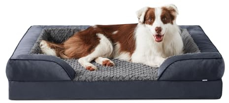 JOEJOY Orthopädisches Hundebett Mittelgroße Hunde,89x64x17cm, Memory Foam Hundekorb Waschbar und Wasserdicht, Eierkarton-Schaum Hundebett Orthopädisch, Abnehmbar Hundebett mit Hohem Rand, Dunkel Grau