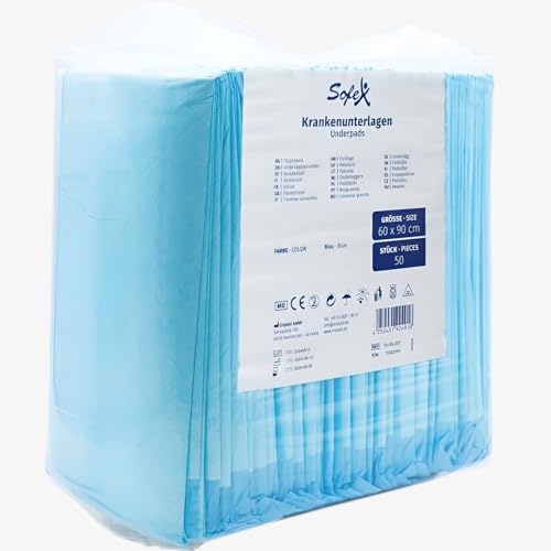 Sofex Inkontinenzunterlagen Einweg 60x90 cm – 50 Stück, 5-lagig – Krankenunterlagen 60x90, Inkontinenz Bettunterlage, Unterlagen Bett Inkontinenz, Wickelunterlage, Saugstark, und rutschfest