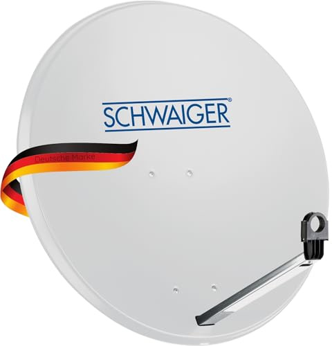 SCHWAIGER Satellitenschüssel, Ø 80 cm Stahl Offset Antenne in hellgrau | Multifeed geeignet & wetterfest, SAT Schüssel mit LNB Tragarm & Masthalterung, maximale Empfangsleistung 38,5dB
