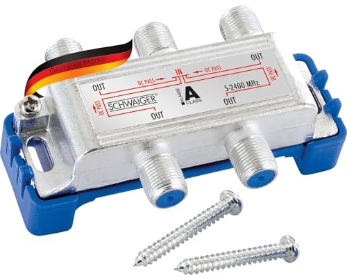 SCHWAIGER 9505 SAT-Verteiler 4-Fach digital BK-Verteiler 4-Wege Kabel-Führung SAT-Splitter 5-2400 MHz vierfach Satelliten-Verteiler SAT-TV DVB-S2 Kabel-Fernsehen