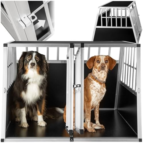tectake® Hundebox trapezförmig Auto oder Hundebox für Zuhause, Aluminium Hundetransportbox (Double, 104 x 90,5 x 69 cm)