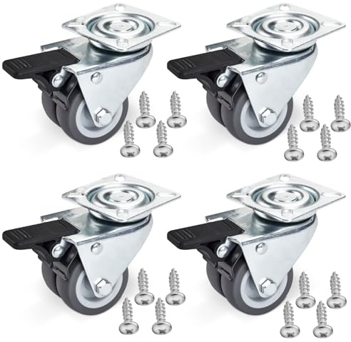 SOTECH 4er Set Doppel Lenkrolle mit Bremse 50 mm, Tragkraft 400 kg, nutzbar als Rollen für Möbel, Palettenmöbel oder als Transportrolle, Strandkorbrollen