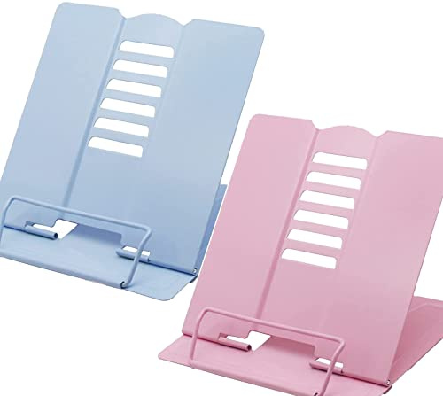 2 Stück Leseständer, Leseständer aus Metall Verstellbar Kochbuchhalter Bücherständer Tablette Buchständer für Küche Arbeitszimmer Büro Schule Kochbuchständer (Rosa + Blau)