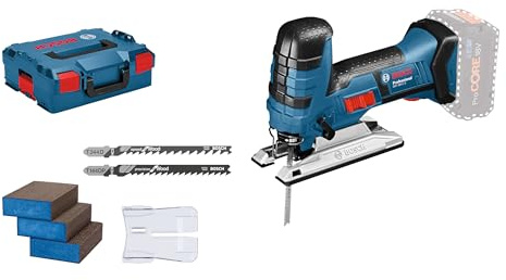 Bosch Professional 18V System Akku Stichsäge GST 18V-LI S (Schnitttiefe in Holz/Alu/Metall: 120/20/8 mm, inkl. 3x Stichsägeblätter, Spanreißschutz, L-BOXX, ohne Akku/ Ladegerät)
