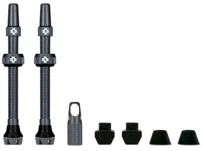 Muc-Off Graue Presta Tubeless Ventile, 60 mm - Hochwertige Anti-Leck Fahrradventile mit integriertem Werkzeug zum Entfernen des Ventilkerns