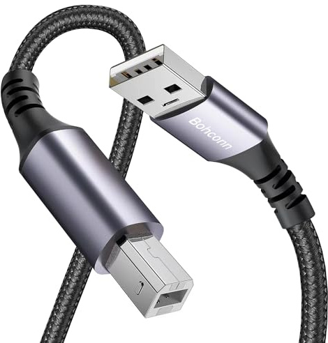 Bohconn USB Druckerkabel [2M] USB A zu B Druckerkabel Nylon Geflochten Scannerkabel USB 2.0 Typ B Kabel für HP, Brother, Dell, Canon, Epson, Lexmark, Xerox, Samsung und Scanner usw,schwarz