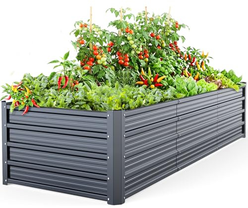 Ohuhu Metall Hochbeet 240×90×45 cm für Garten, Anthrazit | 100% ungiftig, großer Füllraum, verstärktes Stahlblech, rostgeschützt und stabil, ideal für Gemüse, Blumen und Kräuter