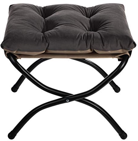 HollyHOME Fußhocker Klappbar Fußablage Fußstütze Faltbar Sitzhocker mit Metallbeinen Fusshocker mit Abnehmbar Gepolsterte Sitzfläche Samt Indoor Outdoor, Dunkelgrau