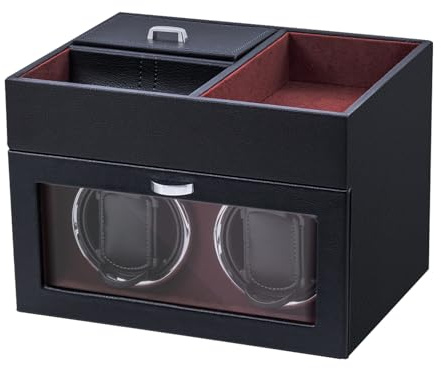 Mcbazel Multifunktionaler Uhrenbeweger für 2 Uhren, automatische Uhrenanzeige LED-Licht Schmuckaufbewahrungsbox mit leisem Motor und 1 Rotationsmodus - Weinrot