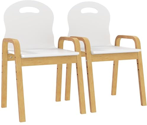 AIYAPLAY 2er Set Kinderstuhl Stapel Höhenverstellbar Kinderstühle mit Rückenlehne, Holzbeinen Kinder Stuhl Kinderschreibtischstuhl für 3-15 Jahre Kinder Kinderzimmer, 39x34x61,5 cm Weiß