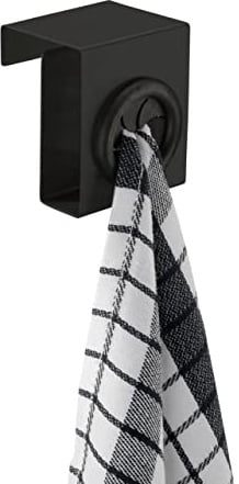 WENKO Haken Push, hochwertiger Küchenhaken aus rostfreiem Edelstahl in Schwarz matt zum Einhängen an die Schublade oder Schranktüre, 5 x 6 4 cm, 55008100