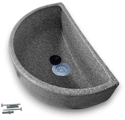 Varile Multifunktionales Kunststoff Ausgussbecken in Granit/Steinoptik für Garten, Camping und Wohnmobile – Inklusive Haarsieb, Zubehör und robustem Design