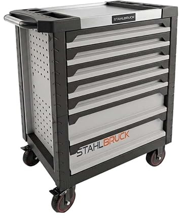 Stahlbruck Werkstattwagen Silber Deluxe, Unbefüllt, 7 Schubladen mit Soft Close, 97,5 x 78 x 46 cm