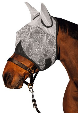 Covalliero Fliegenmaske mit Ohrenschutz, Fliegenschutzmaske, Pferdemaske, hellgrau, Pony, mit UV-Schutz, Fleecepolsterung