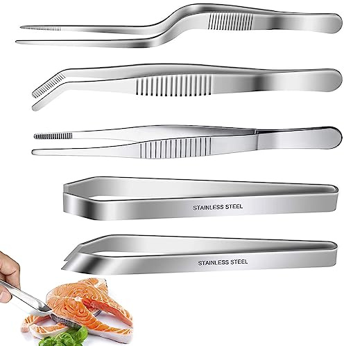 Pinzette,5 Stück Kochpinzette,Grätenzange für Fisch,Küchenpinzette,Edelstahl Zangen,Pinzette Sets,für Dekorieren von Speisen,Kochen,Backen