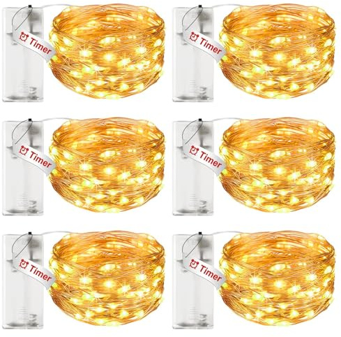 litogo 6 Stück Lichterkette Batterie Timer, 3M 30 LED Lichterkette Innen | IP65 Wasserdicht Kupferdraht, Lichterketten Batteriebetrieben (AA Batterie) für Party Hochzeit Weihnachten Deko, Warmweiß