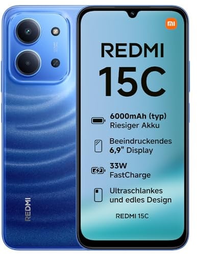 XIAOMI Redmi 15C Smartphone 4GB+128GB, Handy mit Android, 6,9" 120Hz Display, 50MP AI Dual-Kamera, 6000mAh Akku, 7,99mm schlank, Blau