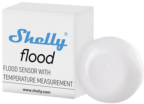 Shelly Flood | Kabelloser Flutsensor mit Temperaturmessung | Hausautomation | Tropf- und Leckalarm Fußbodenheizungssteuerung Kompaktes Design leicht zu bedienen Batterielebensdauer bis zu 18 Monaten