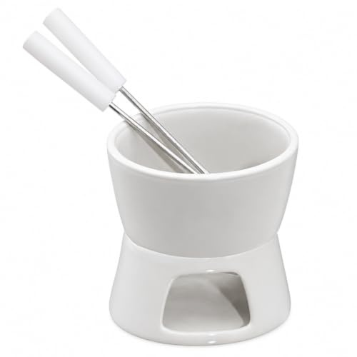 MIJOMA Mini Schoko-Fondue-Set aus Keramik inkl. 2 Fonduegabeln | Trendiges & stilvolles Design in Weiß, Ideal für Kekse & Früchte, Entdecken Sie puren Schokoladengenuss, 10 x 9 x 6 cm