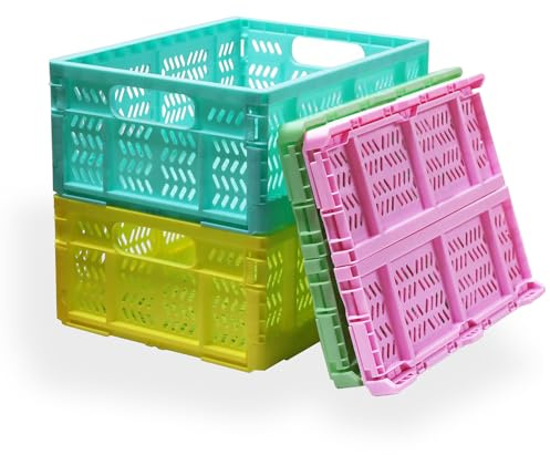 KINGSUSLAY 4x20L Klappboxen, faltbar stabil baskets,Einkaufskiste, Klappkisten Set Tragebox, Einkaufskörbe Körbe, Startseite Küche Aufbewahrung (Farben mischen)