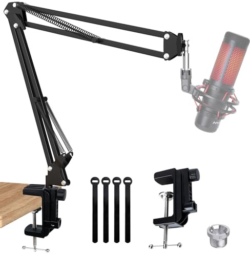 SUNMON Mikrofonarm für HyperX QuadCast - Universal Mic Boom Arm Mikrofon Ständer mit Kabelbinder, einstellbar 3/8 bis 5/8 Adapter für SoloCast, QuadCast S, Blue Yeti, Fifine AM8 K688, Seiren V3 Mini