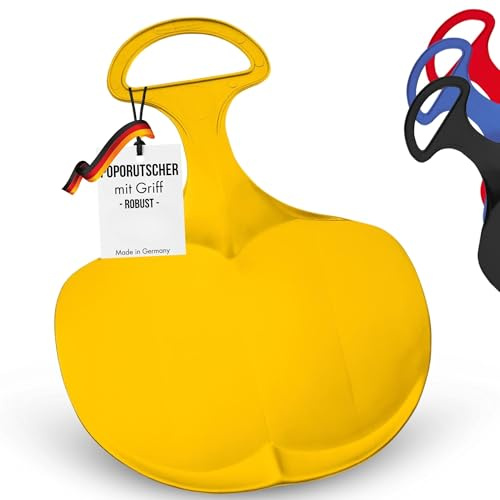 Lenkschlitten für Kinder & Erwachsene - robuster Poporutscher mit Griff - Schlitten Made in Germany - Bob Schlitten für die Wintertage - Schneeteller für groß und klein (gelb)