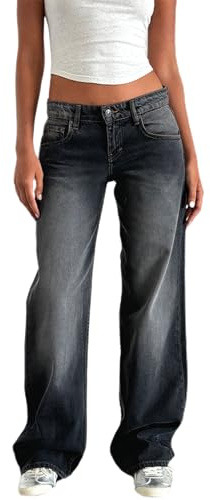 Yassiglia Damen Baggy Jeans Y2K Low Rise Wide Leg Jeans Boyfriend Jeans für Frauen Casual Baggy Hose mit Tasche