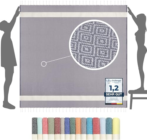 furora Holiday Strandtuch XXL 200x200 cm: Baumwolle, leicht dünn | Picknickdecke Stranddecke + Strandhandtuch Groß, Hamamtuch Saunatuch Damen Herren, Beach Towel Cotton Strandlaken, Urlaub Must Have