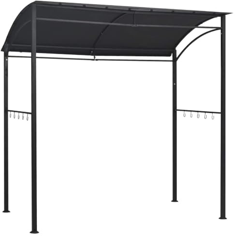 vidaXL BBQ Pavillon 10 Haken Witterungsbeständig Grillpavillon Grillzelt Grillüberdachung Grill Zelt Dach Überdachung 215x150x220cm Anthrazit Stahl