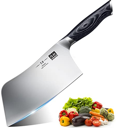 SHAN ZU Kochmesser, 18cm Scharfes Küchemesser Hackmesser Profi Japanische High Carbon Edelstahl Hackbeil Knochen Messer mit K133 Holzgriff